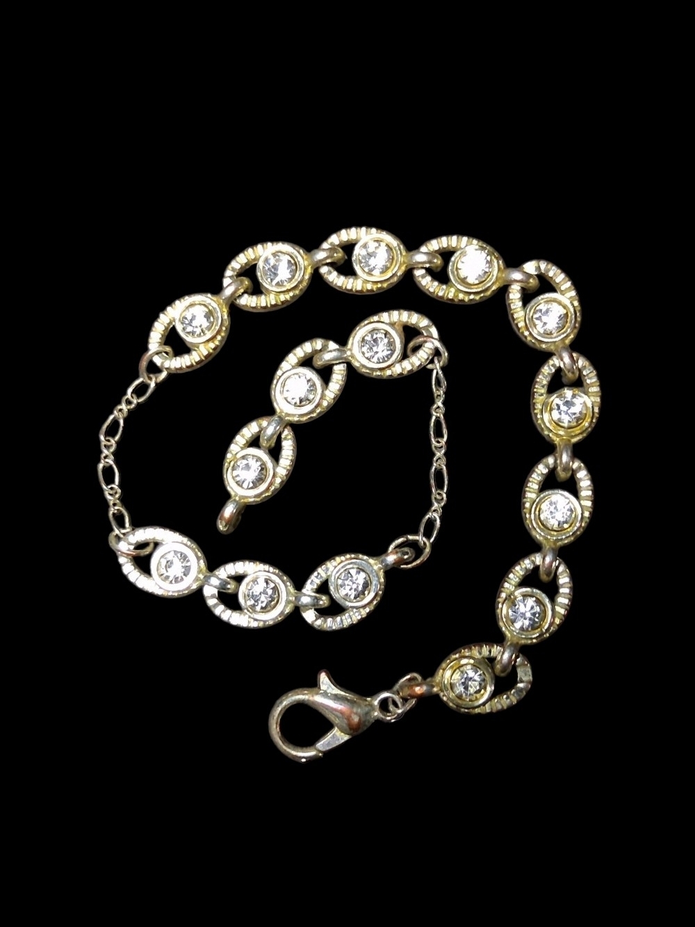 Delicate Gold-Tone Plated Clear Crystal Link Bracelet